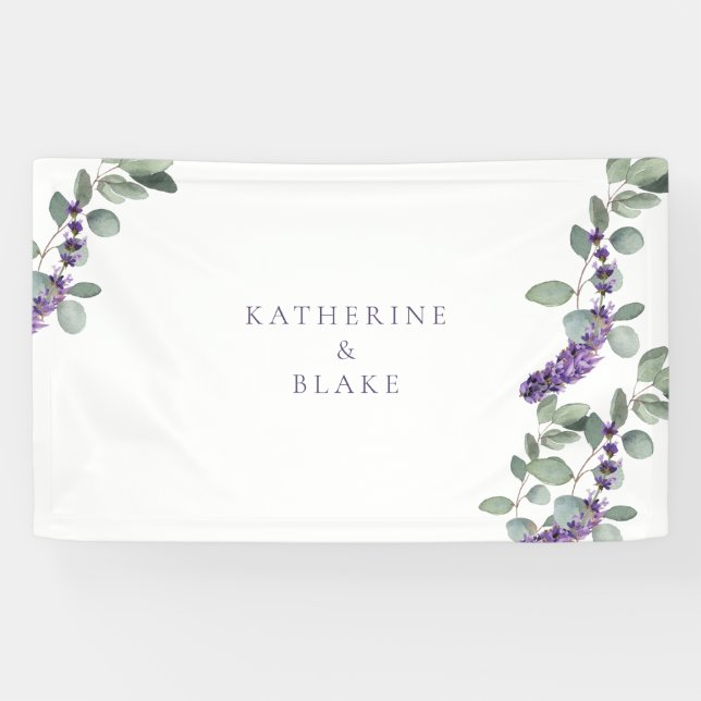 Watercolor Lavender Eucalyptus Wedding Names Banner (Horizontal)