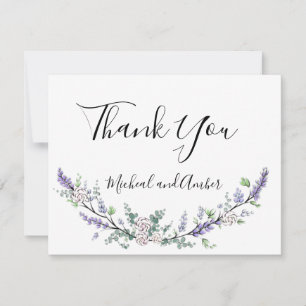 Watercolor Lavender Eucalyptus white roses Thank You Card