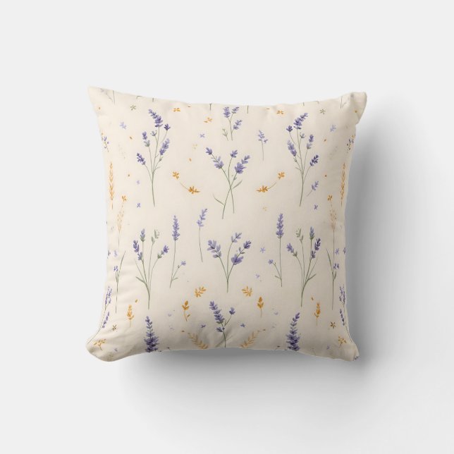 Watercolor Lavender Field Floral Pattern Cushion (Front)