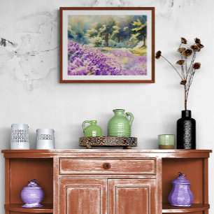 Watercolor Lavender Field Painting Photo Print