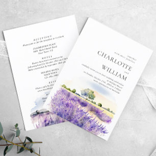 Watercolor Lavender Field Wedding All In One Invitation