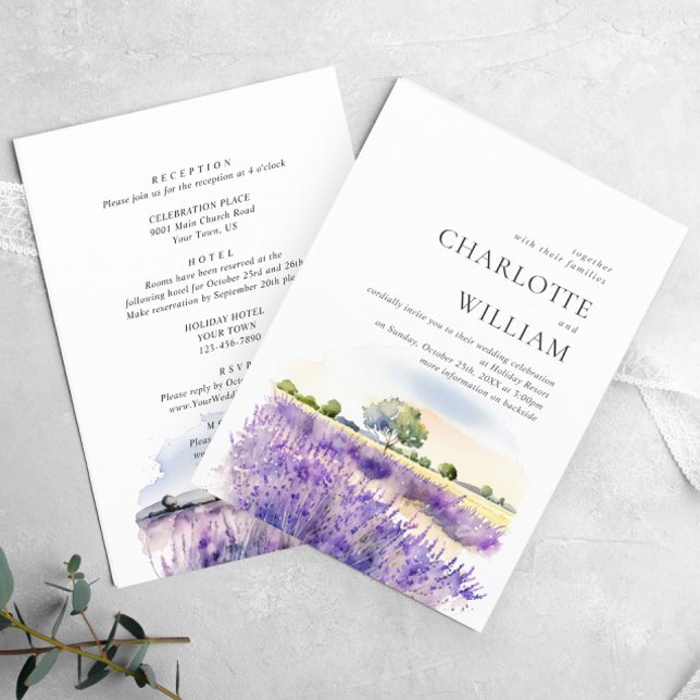 Watercolor Lavender Field Wedding All In One Invitation (Creator Uploaded)