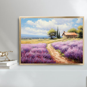 Watercolor Lavender Fields Farmhouse Country Art Poster