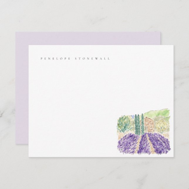 Watercolor Lavender Fields Personal Note Card (Front/Back)