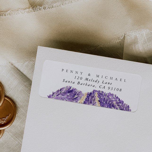 Watercolor Lavender Fields Return Address Label (Purple watercolor lavender fields wedding return address label.)