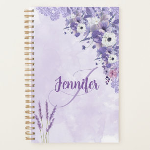 Watercolor Lavender Floral Girly Monogram Planner