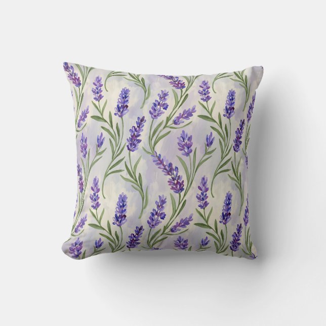  Watercolor Lavender Floral Seamless Pattern Cushion (Front)