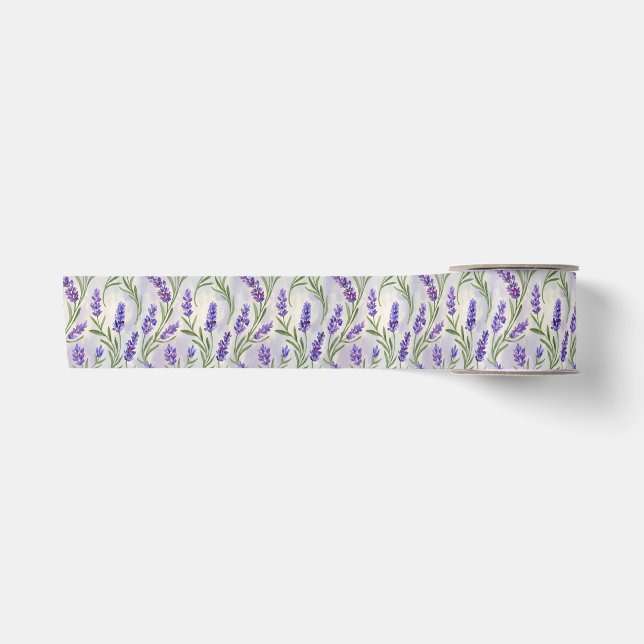  Watercolor Lavender Floral Seamless Pattern Satin Ribbon (Front)