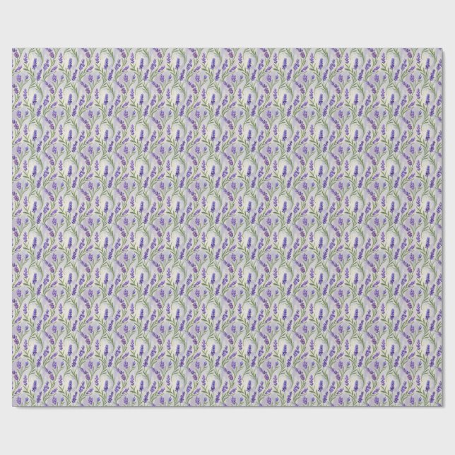  Watercolor Lavender Floral Seamless Pattern Wrapping Paper (Flat)