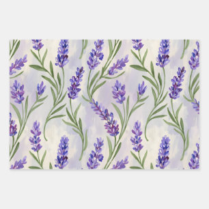  Watercolor Lavender Floral Seamless Pattern Wrapping Paper Sheet