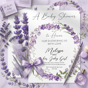 watercolor Lavender Floral Wreath Baby Shower  Invitation