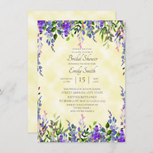 Watercolor Lavender Floral Yellow Bridal Shower Invitation