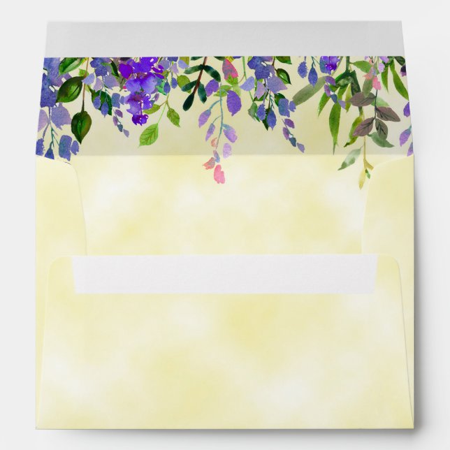 Watercolor Lavender Floral Yellow Wedding Envelope (Back (Bottom))