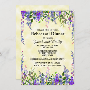 Watercolor Lavender Floral YellowWedding Rehearsal Invitation