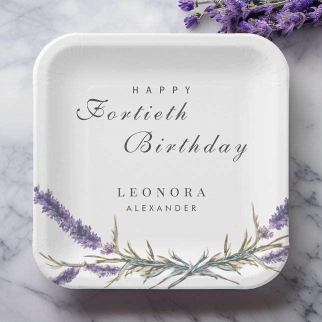 Watercolor Lavender Flower ANY Milestone Birthday Paper Plate (Creator Uploaded)