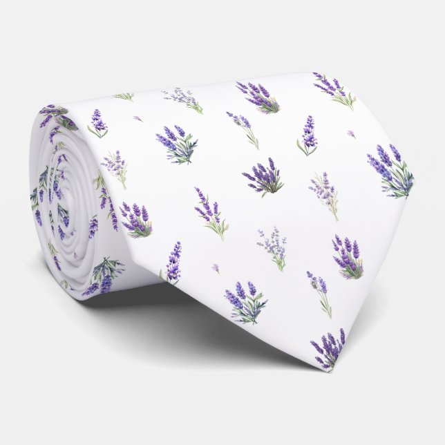 Watercolor Lavender Flowers and Leaves   Tie (Rolled)