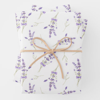 Watercolor Lavender Flowers and Leaves   Wrapping Paper Sheet