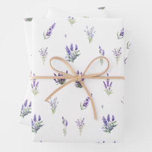 Watercolor Lavender Flowers and Leaves Wrapping Paper Sheet