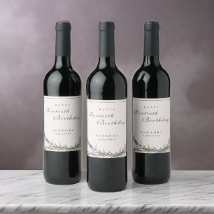 Watercolor Lavender Flowers ANY Milestone Birthday Wine Label