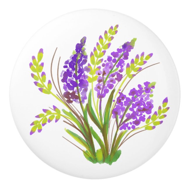 Watercolor Lavender Flowers  Ceramic Knob (Front)