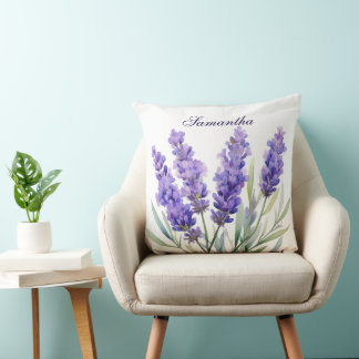 Watercolor Lavender Flowers Cushion