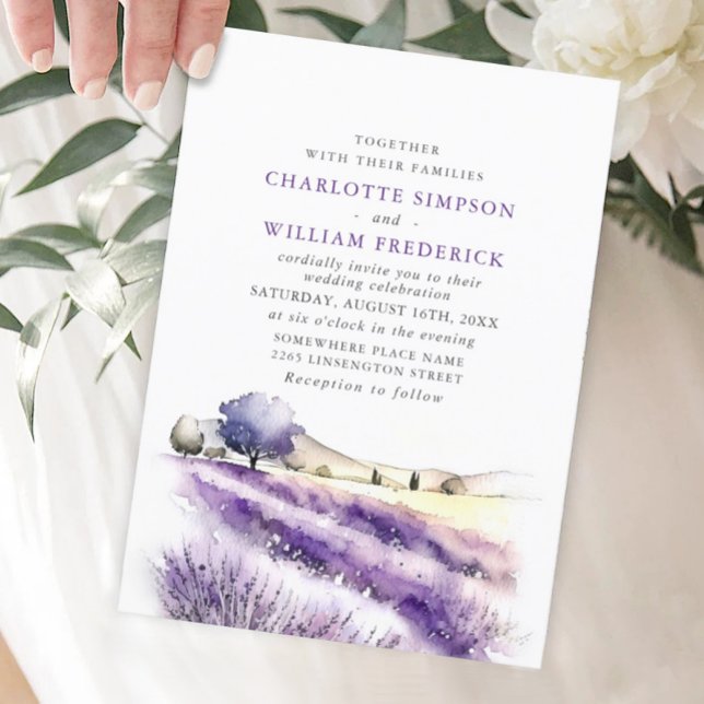 Watercolor Lavender Flowers Field Wedding Invitation (Creator Uploaded)