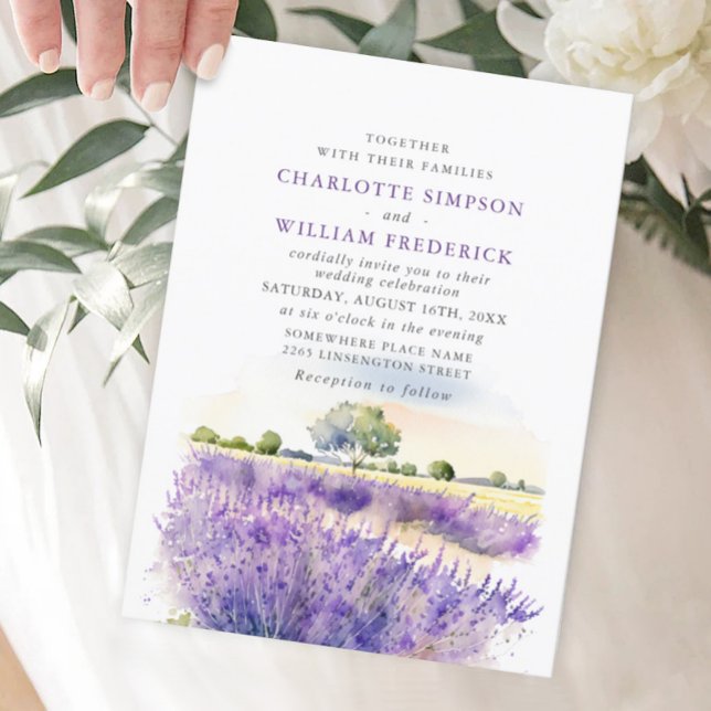 Watercolor Lavender Flowers Field Wedding Invitation (Creator Uploaded)