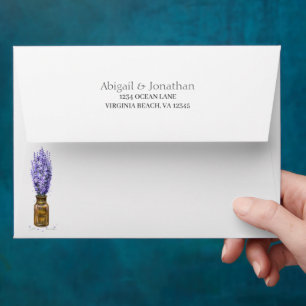Watercolor Lavender Flowers Floral Wedding Envelope