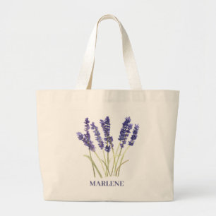 Watercolor Lavender Flowers Purple Floral Large Tote Bag
