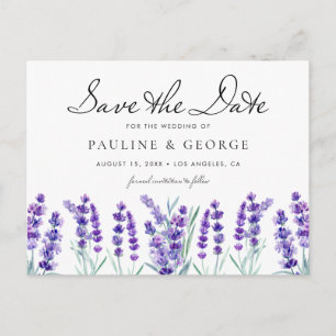 Watercolor Lavender Flowers Save the Date Postcard