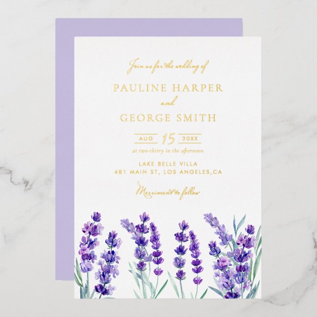 Watercolor Lavender Flowers Spring Wedding (Front/Back)