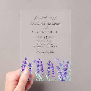 Watercolor Lavender Flowers Spring Wedding Acrylic Invitations