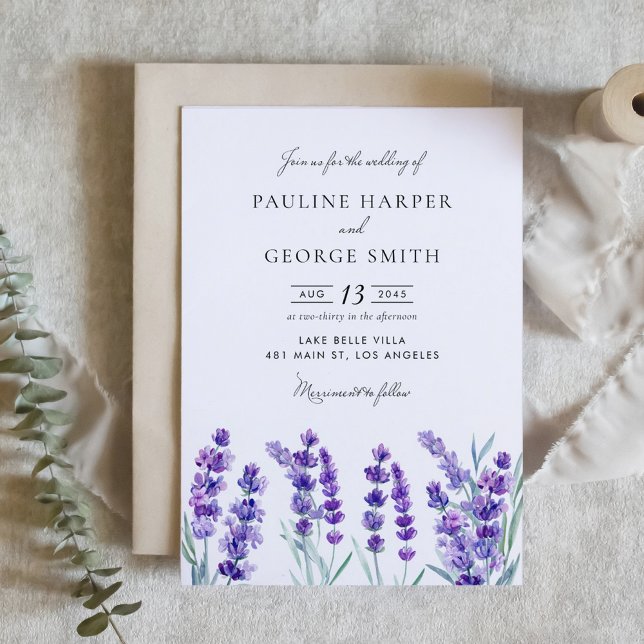 Watercolor Lavender Flowers Spring Wedding Invitation (Watercolor Lavender Flowers Spring Wedding Invitation)