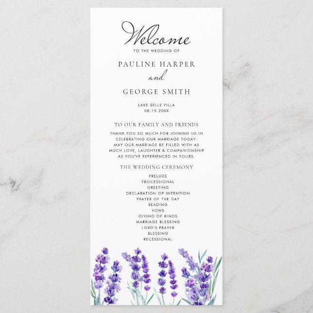 Watercolor Lavender Flowers Spring Wedding Programme (Front)