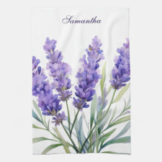 Watercolor Lavender Flowers Tea Towel