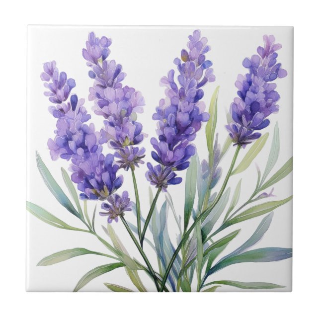 Watercolor Lavender Flowers Tile (Front)