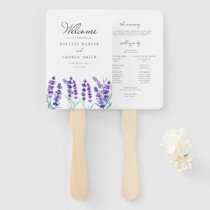 Watercolor Lavender Flowers Wedding Program Hand Fan