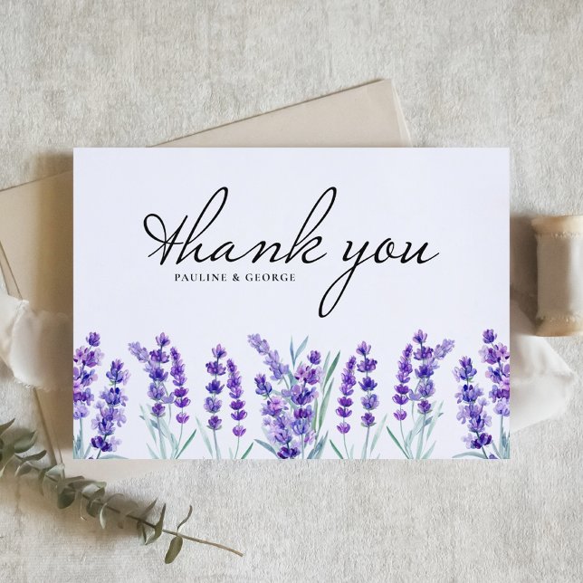 Watercolor Lavender  Flowers Wedding Thank You Card (Creator Uploaded)
