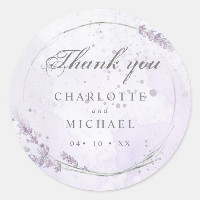 Watercolor lavender flowers wedding thank you classic round sticker (Front)