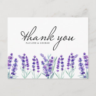 Watercolor Lavender Flowers Wedding Thank You Postcard