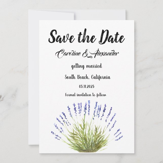 Watercolor Lavender Herbs Floral Wedding Save The Date (Front)