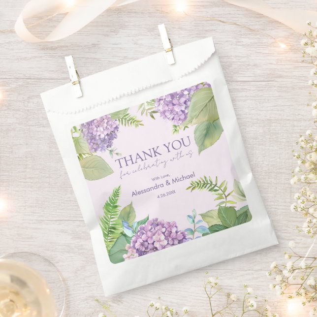 Watercolor Lavender Hydrangea Wedding Thank You Favour Bags (Clipped)