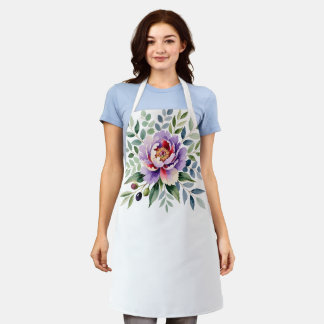 Watercolor Lavender Peony and Eucalyptus Botanical Apron