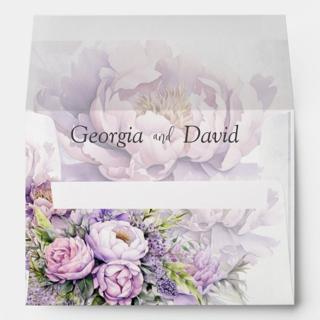 Watercolor Lavender Peony Wedding Envelope (Back (Bottom))