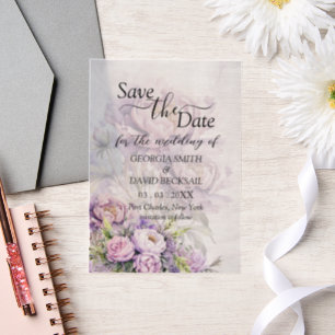 Watercolor Lavender Peony Wedding Save the Date Vellum Invitations