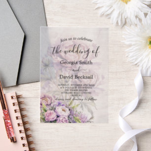 Watercolor Lavender Peony Wedding Vellum Invitations
