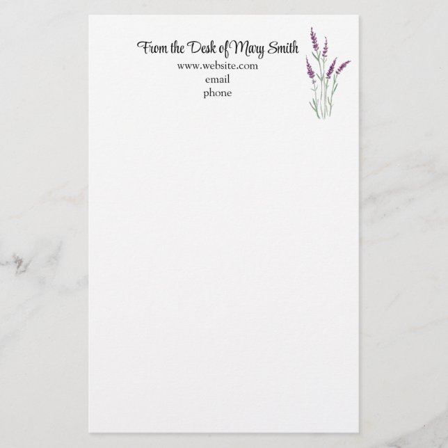 Watercolor Lavender Personalised Stationary Stationery (Front)