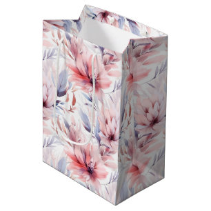 Watercolor Lavender Pink Floral Elegant Reusable Medium Gift Bag