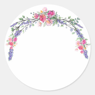 Watercolor Lavender Pink Wild Rose and Eucalyptus Classic Round Sticker