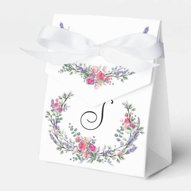 Watercolor Lavender Pink Wild Rose and Eucalyptus Favour Box (Front Side)